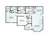 2-bedroom/2-bathroom floor plan layout with 1,167 square feet at Chace Lake Villas apartments for rent in Birmingham, AL